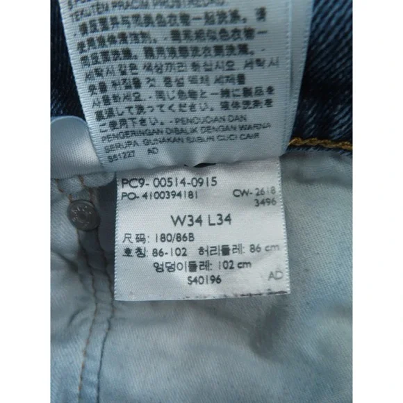 Levis 514 Jeans Mens 34x33 Blue Classic Straight Red Tab Denim Cotton - Picture 11 of 11